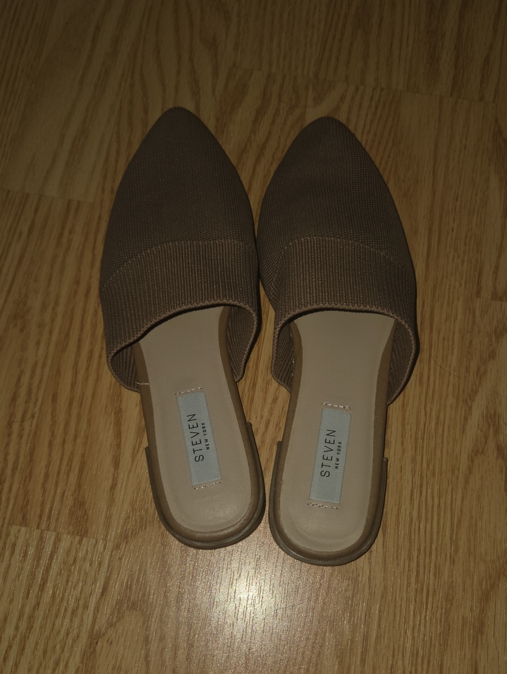STEVEN By Steve Madden Taupe Pointed Knit Slip-On Mules